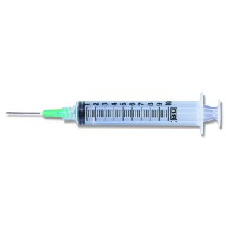 SYRINGE & NEEDLE 10ML 21GA 1INL PLASTIC LUER LOCK - BD [309642] BX.